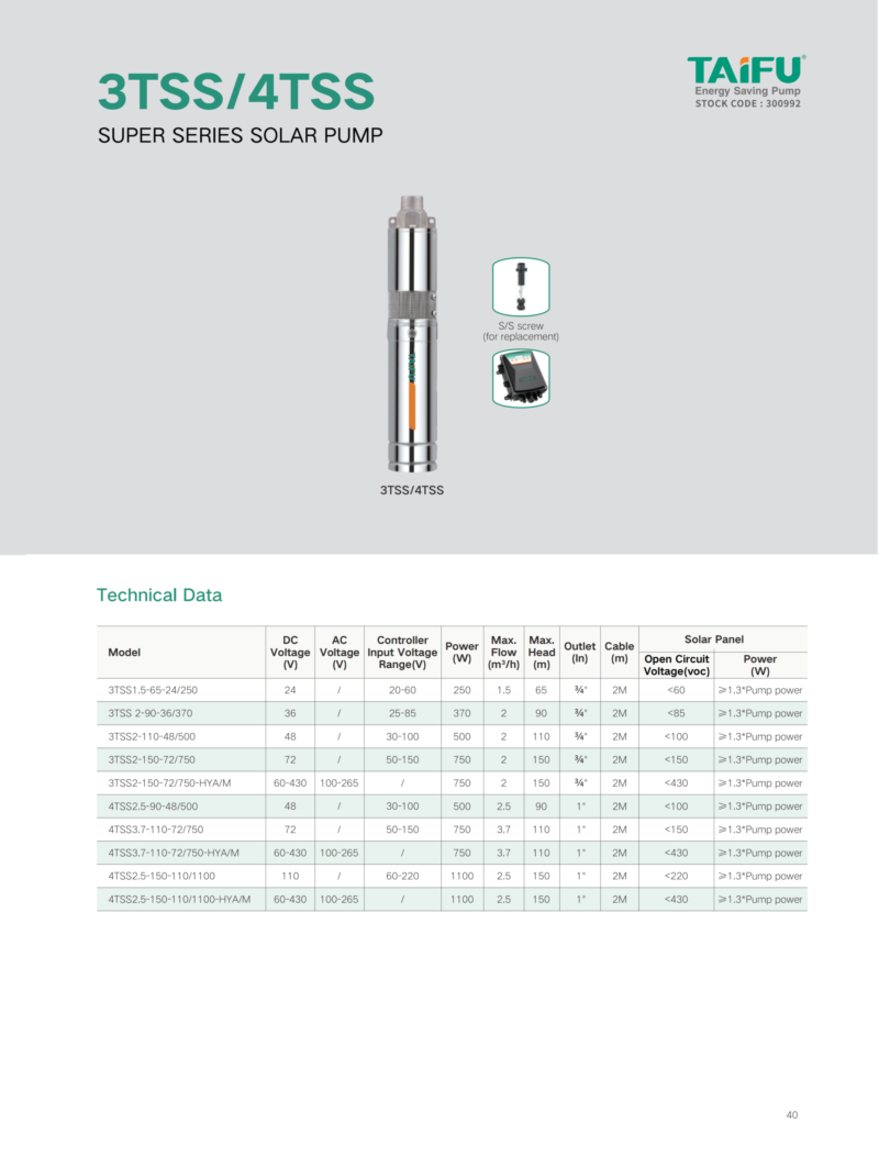Taifu Solar Pump&3TSS/4TSS  Super Series Solar Irrigation Pump