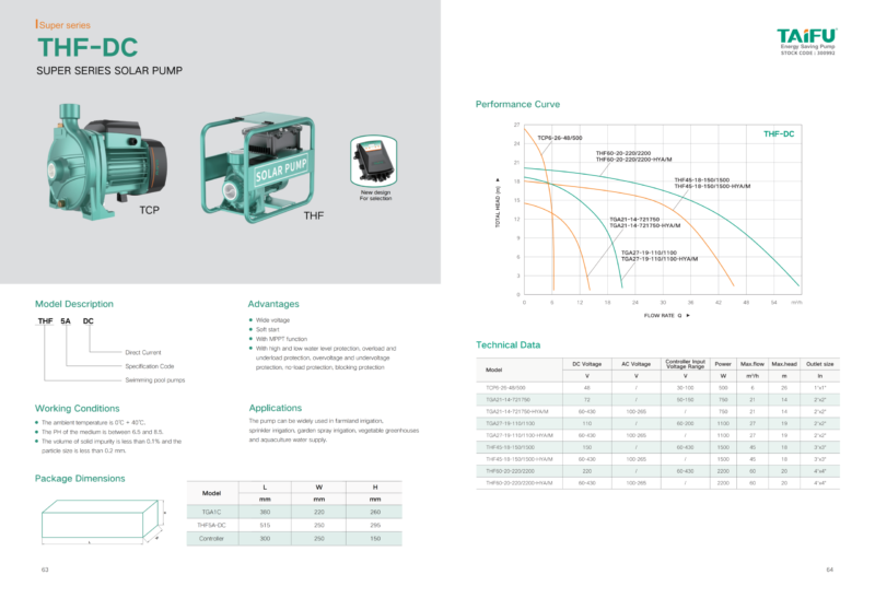 Performance curves Taifu Solar Pump&THF-DC Solar Swimming Pool Pump