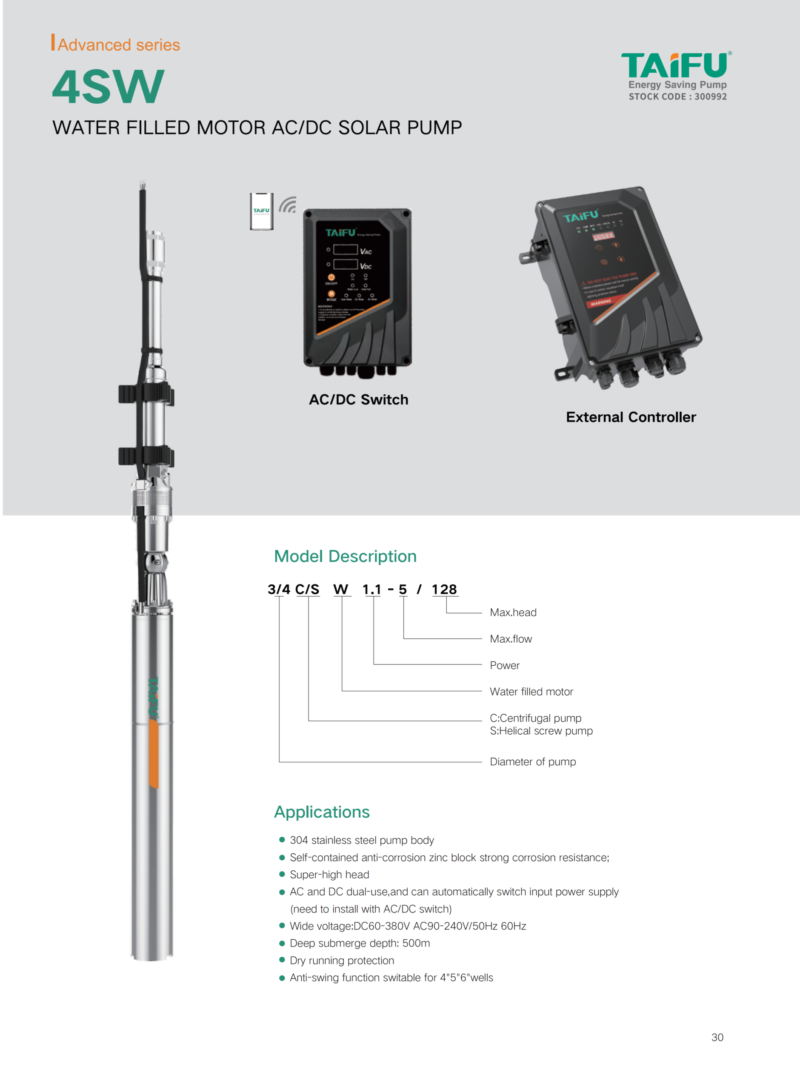 Taifu Solar Pump&4SW - WATER FILLED MOTOR AC/DC SOLAR PUMP